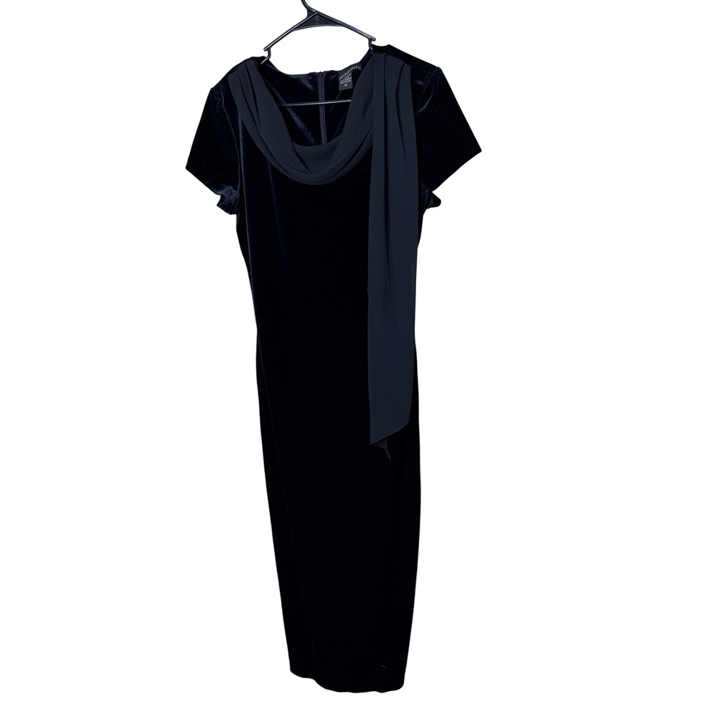 Social Circles Black Velvet Evening Dress Sheath Draped Shawl Collar‎ Size 10